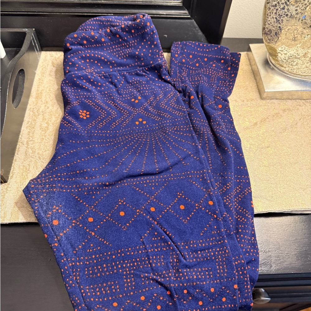LuLaRoe Blue and Orange Patterned Leggings OS